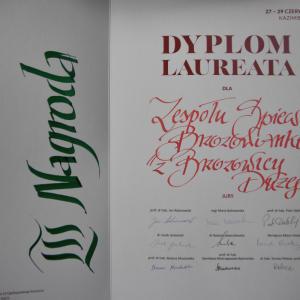 Dyplom zdobyty przez Zespół "Brzozowianki".