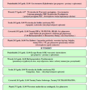 Spis atrakcji mających miejsce w ciągu ferii w 2023 roku.